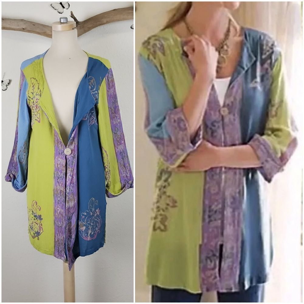 Soft surroundings color block batik kimono topper